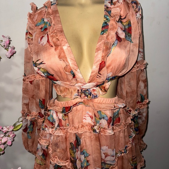 Luxxel Floral Ruffle Dress in Peach and Multicolor - Picture 4 of 8